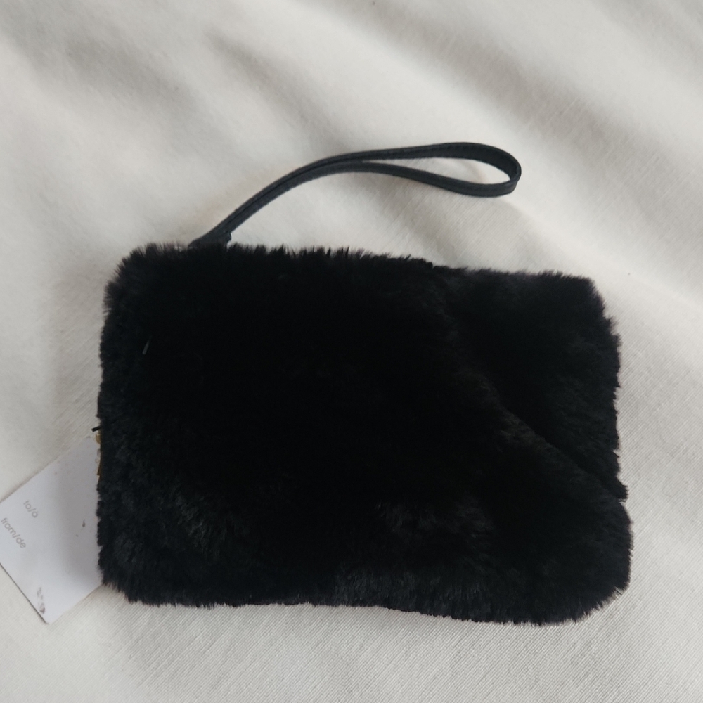 House Of Harlow Black Faux Fur Clutch